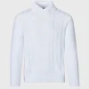 Aran Cable Mock Neck Cotton Sweater