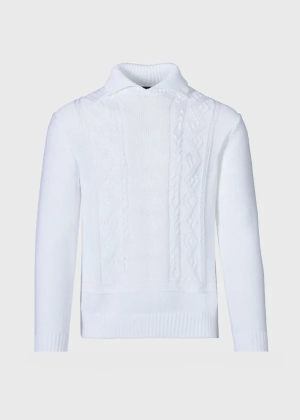 Aran Cable Mock Neck Cotton Sweater
