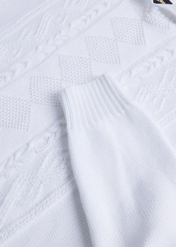 Aran Cable Mock Neck Cotton Sweater
