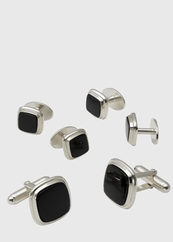 Black Onyx Square Cufflink Stud Set