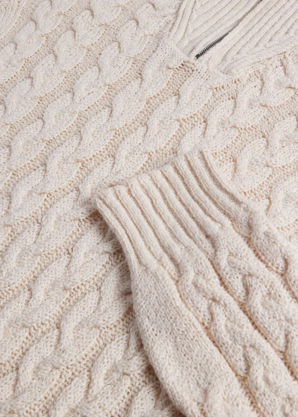 Cotton Cable Zip Neck Pullover