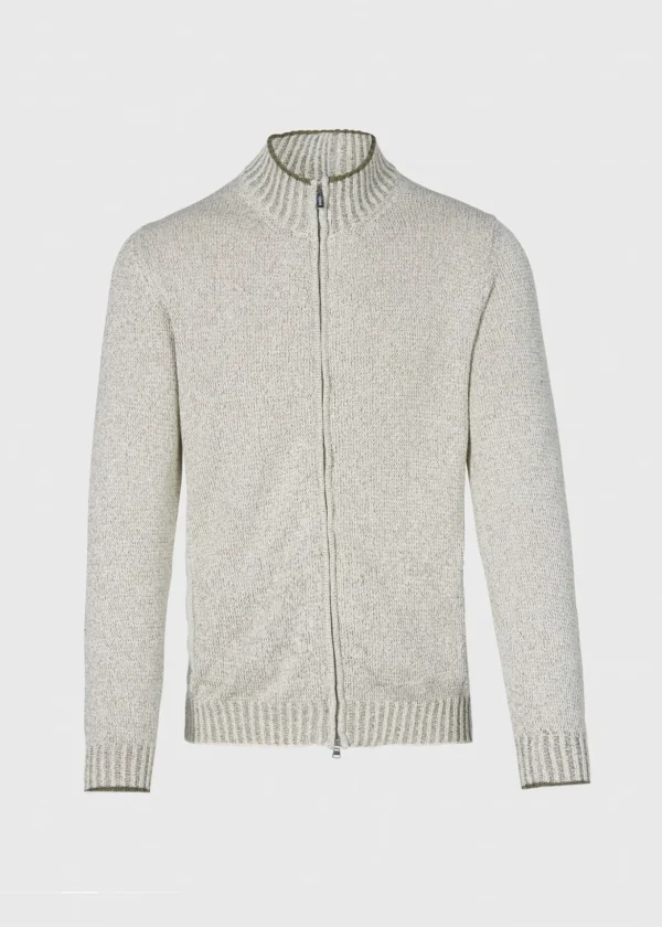 Cotton Mouliné Zip Cardigan