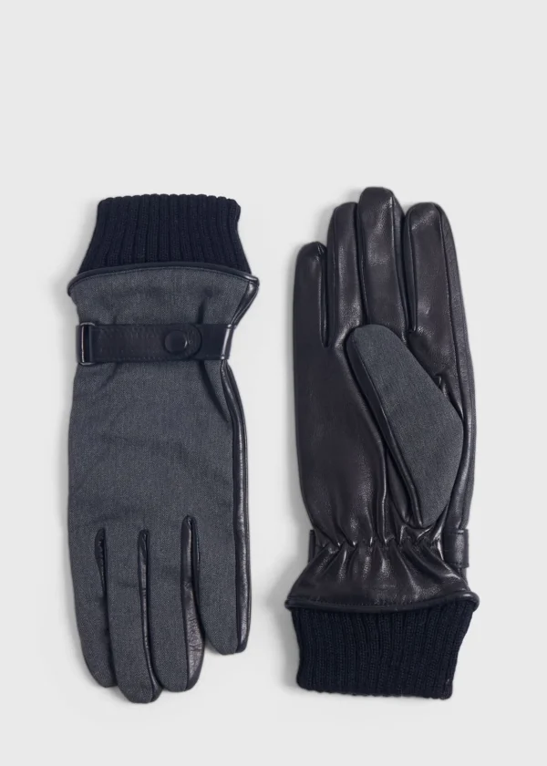 Herringbone & Leather Gloves