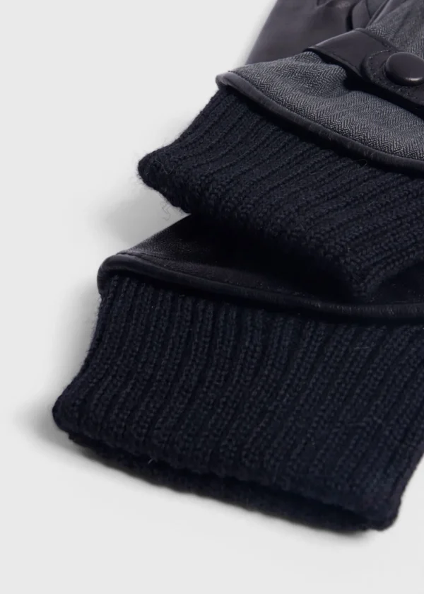 Herringbone & Leather Gloves