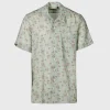 Linen Leaf Print Camp Shirt