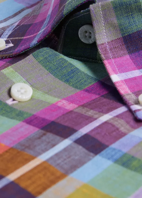 Linen Multicolor Plaid Sport Shirt