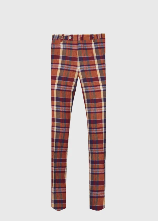 Linen Plaid Plain Front Dress Trouser