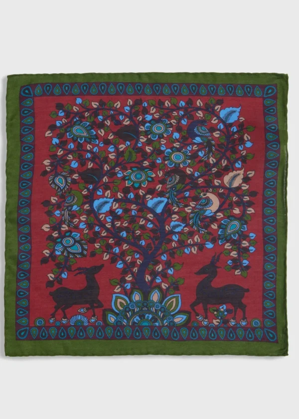 Printed Tree And Deer Pocket Square