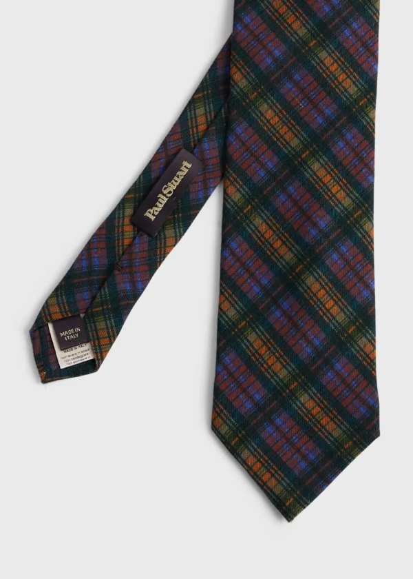 Printed Wool Plaid Tie