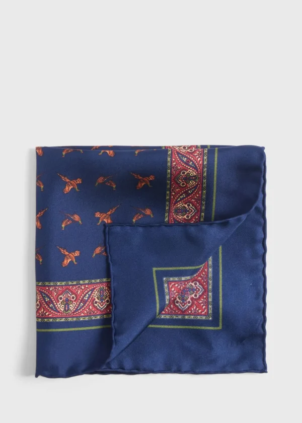 Silk Deco Stripe And Bird Print Pocket Square