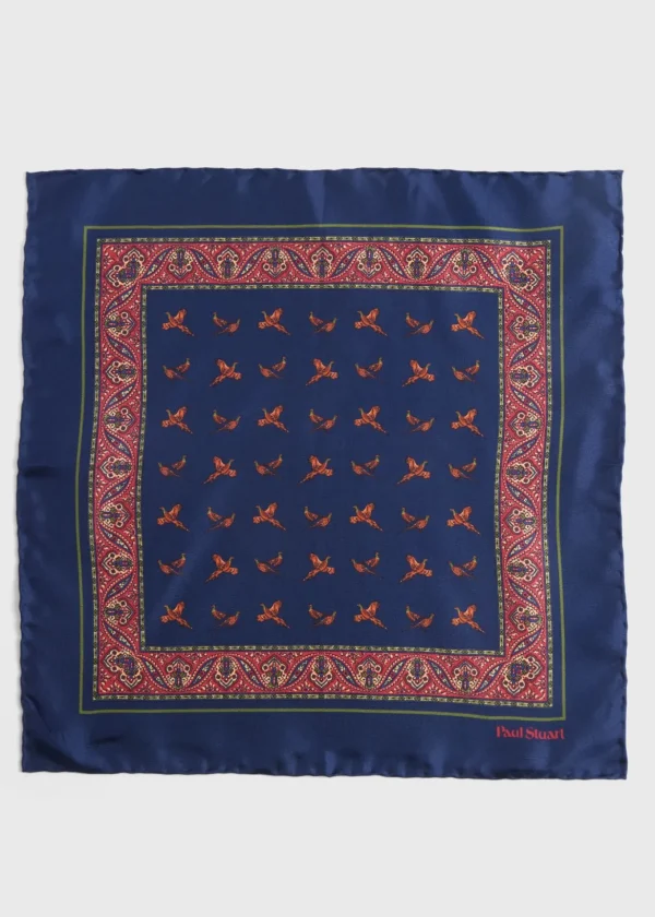 Silk Deco Stripe And Bird Print Pocket Square