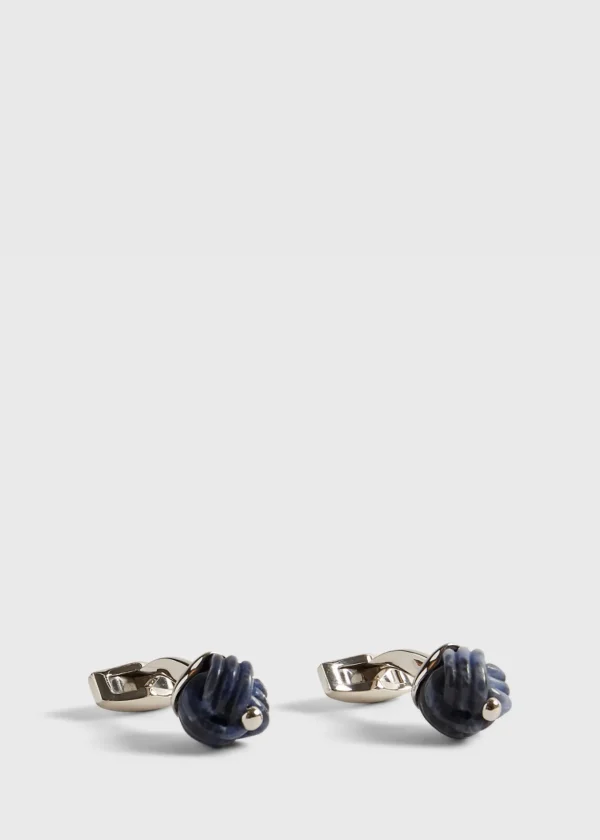 Sterling Silver With Sodalite Carved Knot Cufflinks