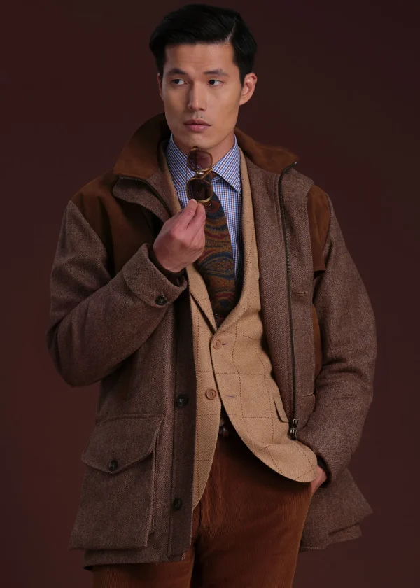 Tweed Hunting Jacket With Suede Trim