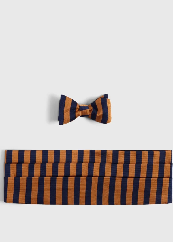 Two-Tone Striped Bow Tie And Cummerbund Set