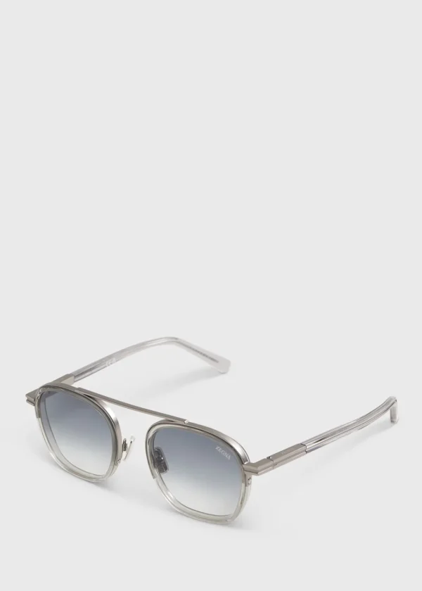 Zegna Shiny Metal With Gradient Smoke Lens