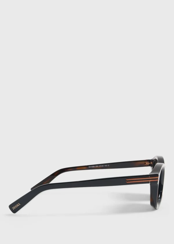 Zegna Shiny Round Black Glasses